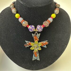 Treska Rockstar embellished cross necklace Mixed bead NWT Emo Romantic Goth